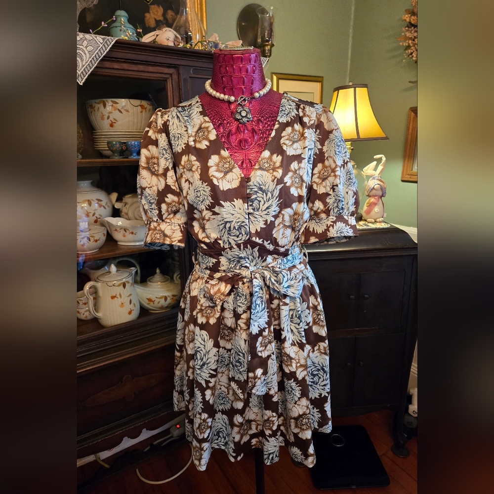 Floral Brown and Cream Dress By Happy Nature